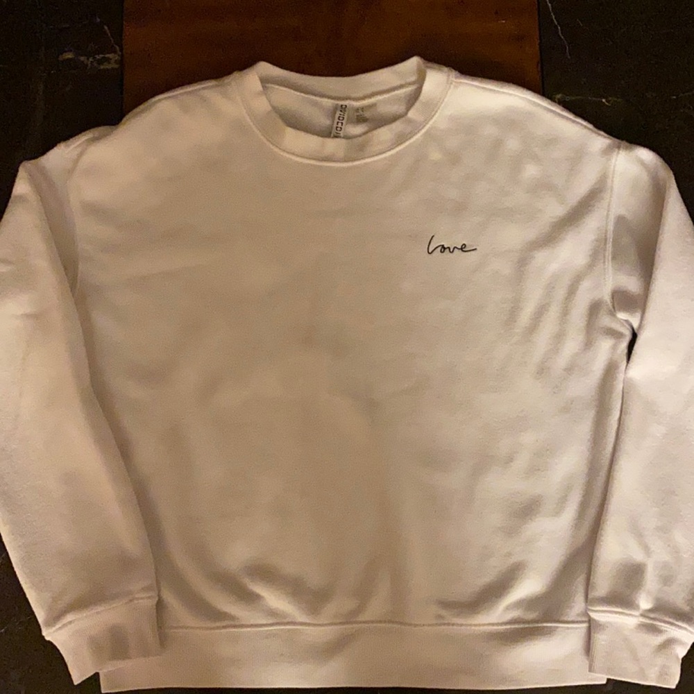h&m medium white “love” crew neck